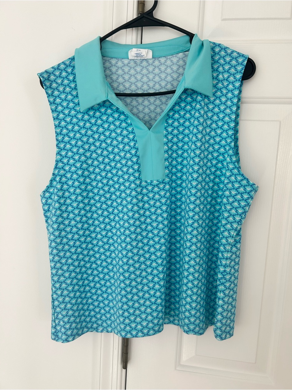Sigrid Olsen Aqua Patterned Sleeveless Polo Tank